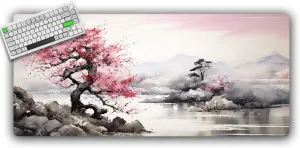 Blooming Cherry Blossom XL Playmat with Carry Bag, 15.5x35.5, 3mm Double Stitched Edge, Cloth Top, Neoprene Rubber Base, USA Made, only from Jank Mats!