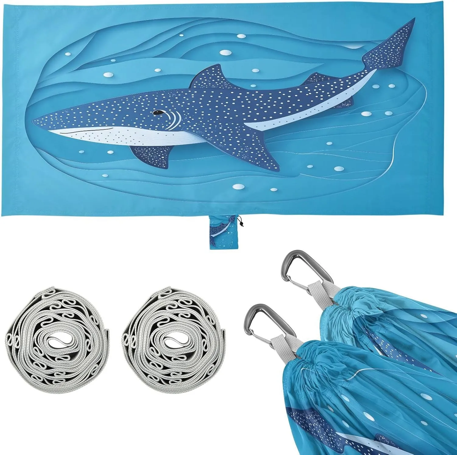 Blue Whale Shark Camping Hammock Single Portable Hammocks 330 lbs Capacity with 2 Tree Straps and Attached Carry Bag,Perfect for Outdoor,Indoor,Beach,Camping,Travel