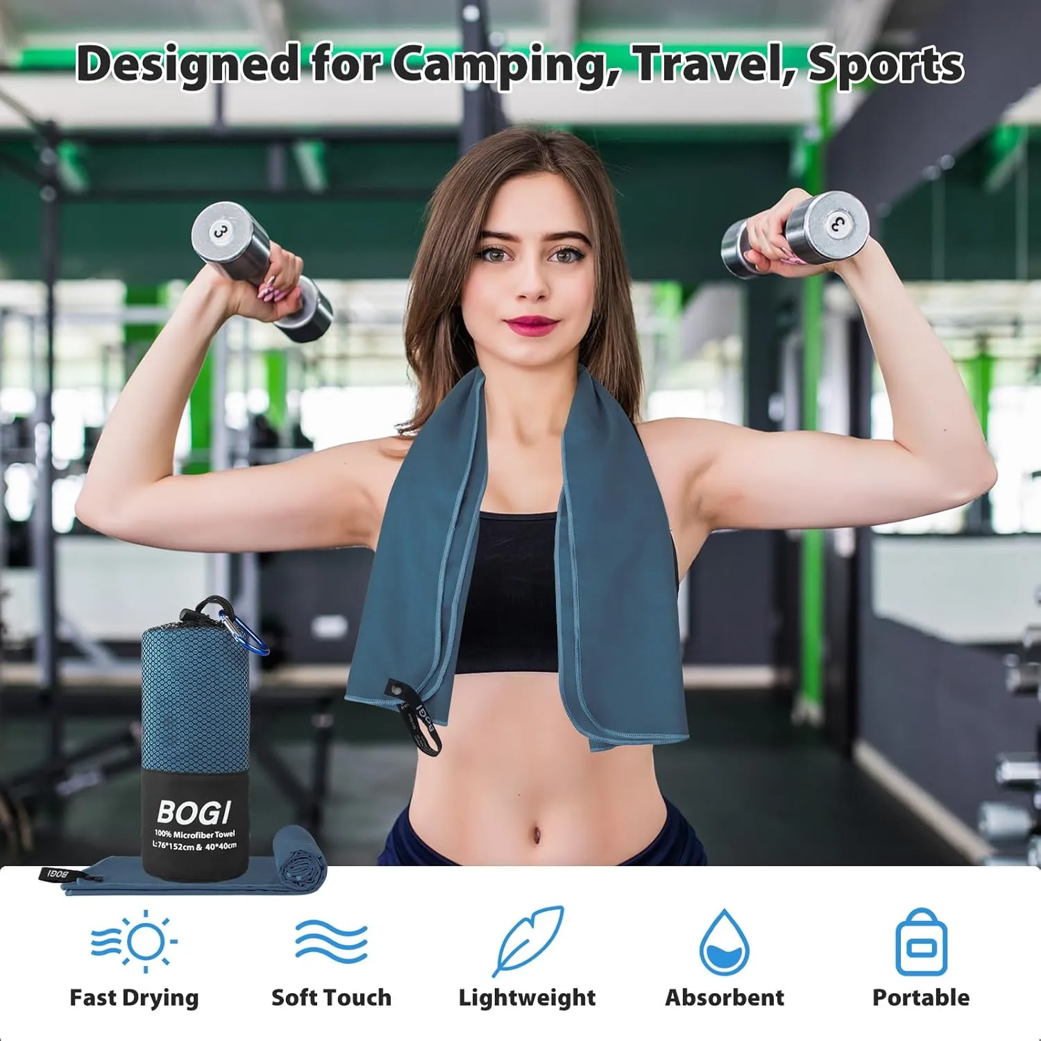 BOGI 4 Pack Microfiber Travel Sports Towel-Quick Dry Towel, Soft Lightweight Microfiber Camping Towel Absorbent Compact Travel Towel for Camping Gym Beach Bath Yoga Swimming Backpacking-4 pcs Medium