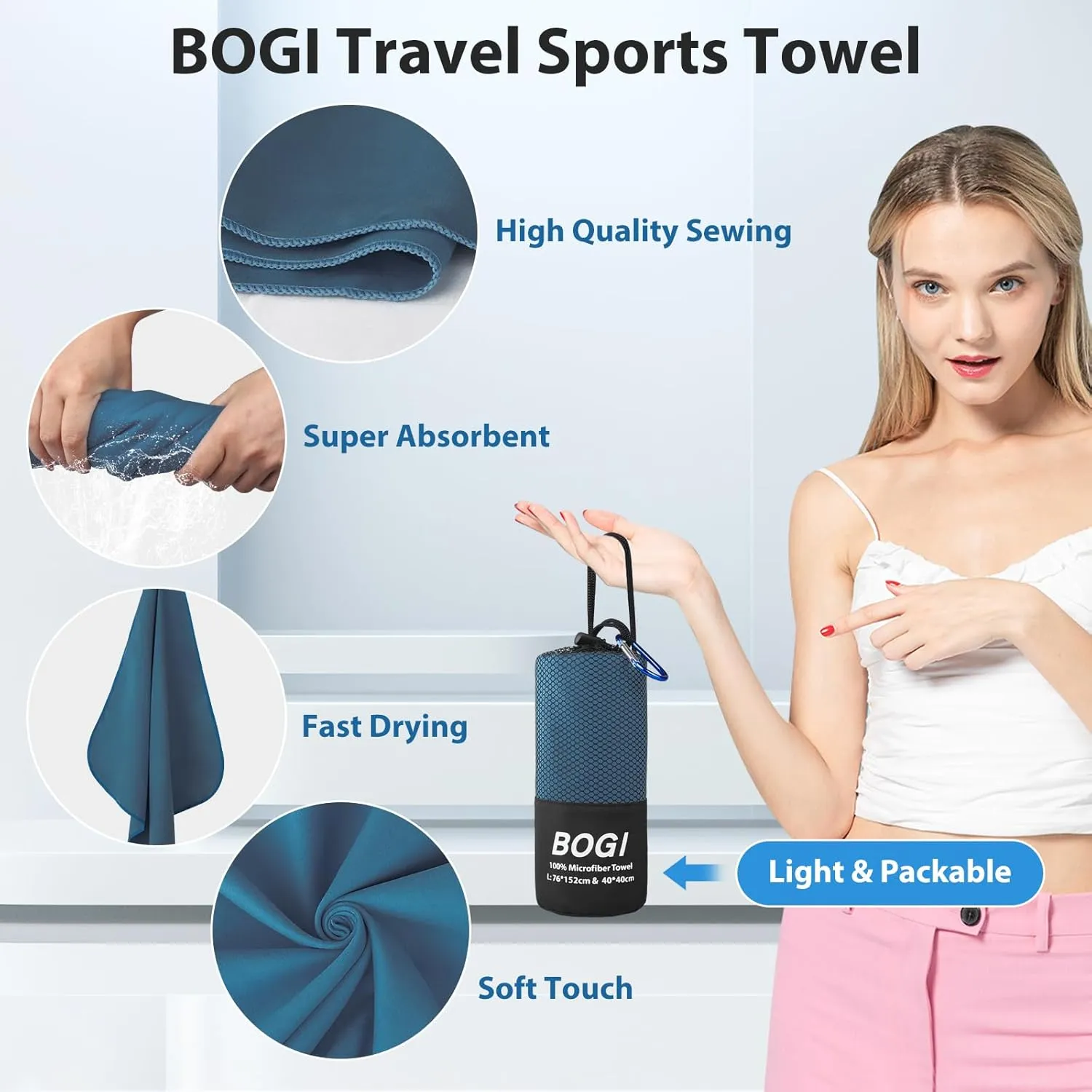 BOGI 4 Pack Microfiber Travel Sports Towel-Quick Dry Towel, Soft Lightweight Microfiber Camping Towel Absorbent Compact Travel Towel for Camping Gym Beach Bath Yoga Swimming Backpacking-4 pcs Medium