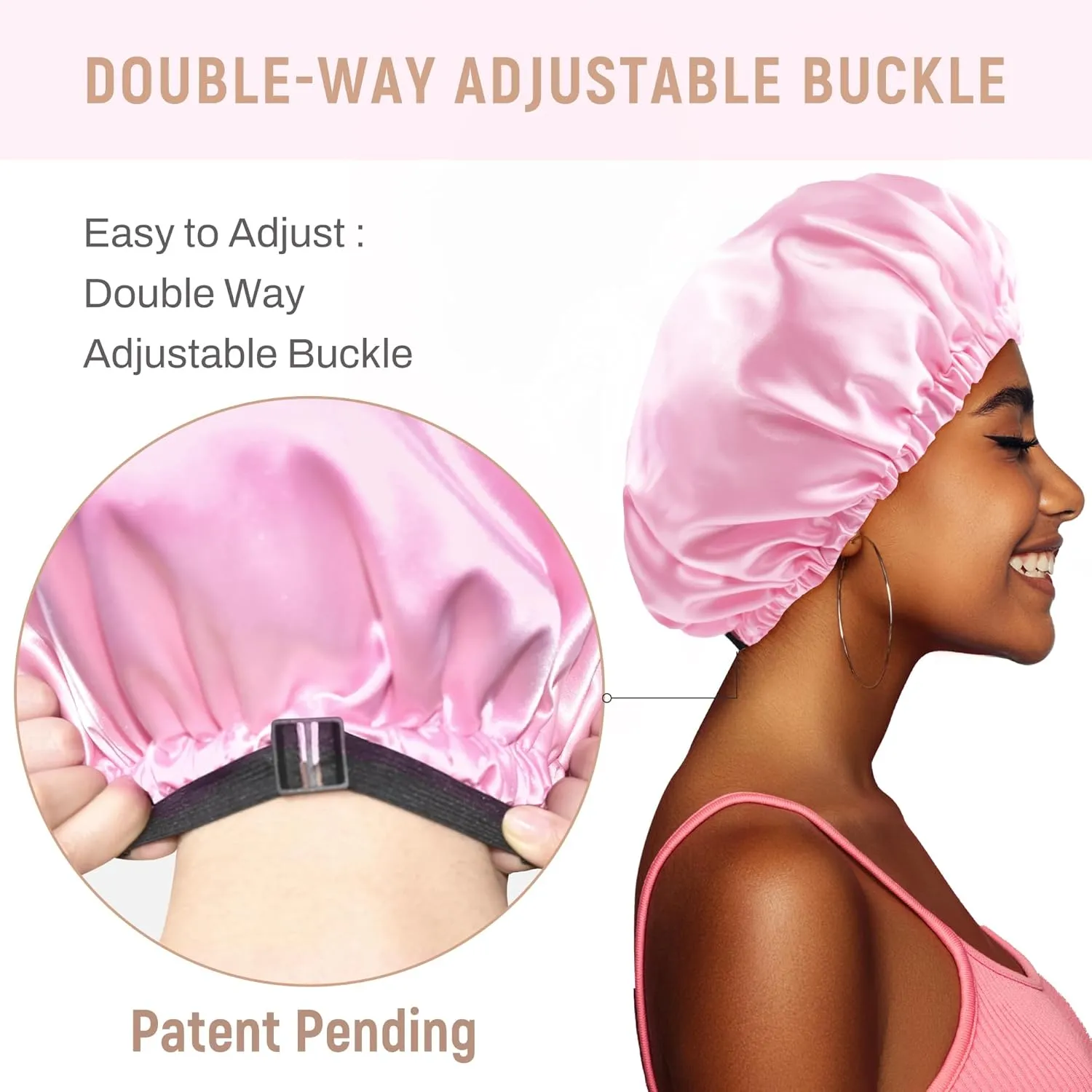 BONNET QUEEN Silk Bonnet for Sleeping Satin Bonnet for Women Double Layer Reversible Hair Wrap Elastic Sleep Cap with 2 Scrunchies & 1 Satin Bag (Pink)