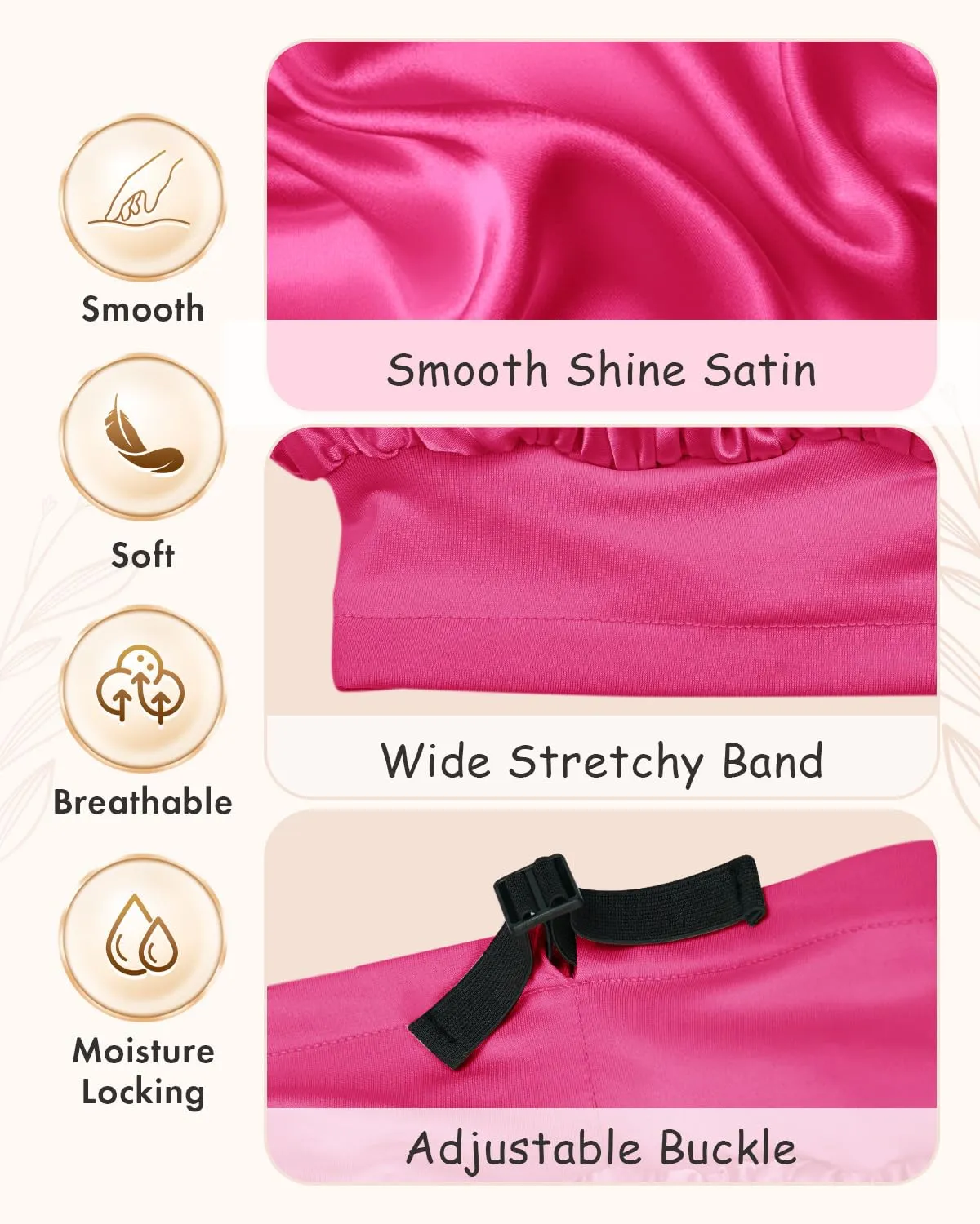 BONNET QUEEN Silk Bonnet for Sleeping Women Double Layer Reversible Satin Bonnet Sleep Cap for Curly Hair,Hot Pink & Dark Rose Gold
