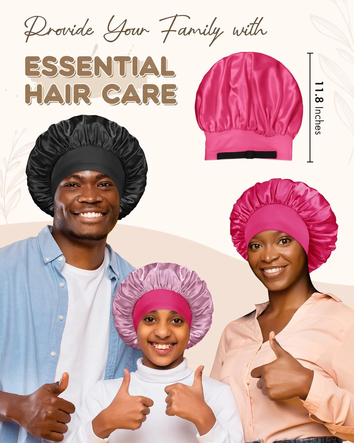 BONNET QUEEN Silk Bonnet for Sleeping Women Double Layer Reversible Satin Bonnet Sleep Cap for Curly Hair,Hot Pink & Dark Rose Gold