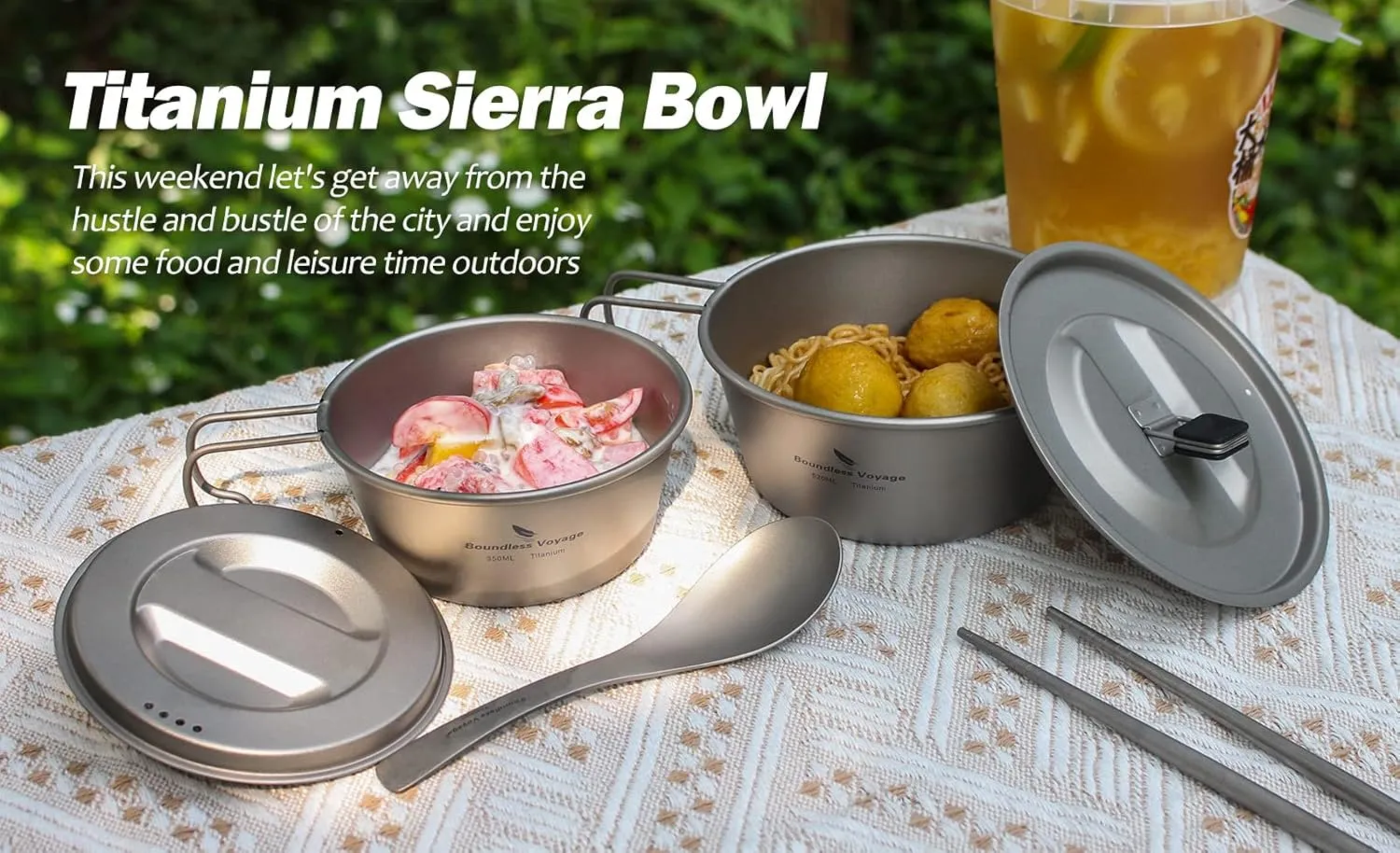 Boundless Voyage 350ML 520ML Titanium Sierra Bowl Cup Pot with Handle Lid for Outdoor Camping Hiking Portable Mug Tableware A-Ti1099T