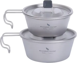 Boundless Voyage 350ML 520ML Titanium Sierra Bowl Cup Pot with Handle Lid for Outdoor Camping Hiking Portable Mug Tableware A-Ti1099T