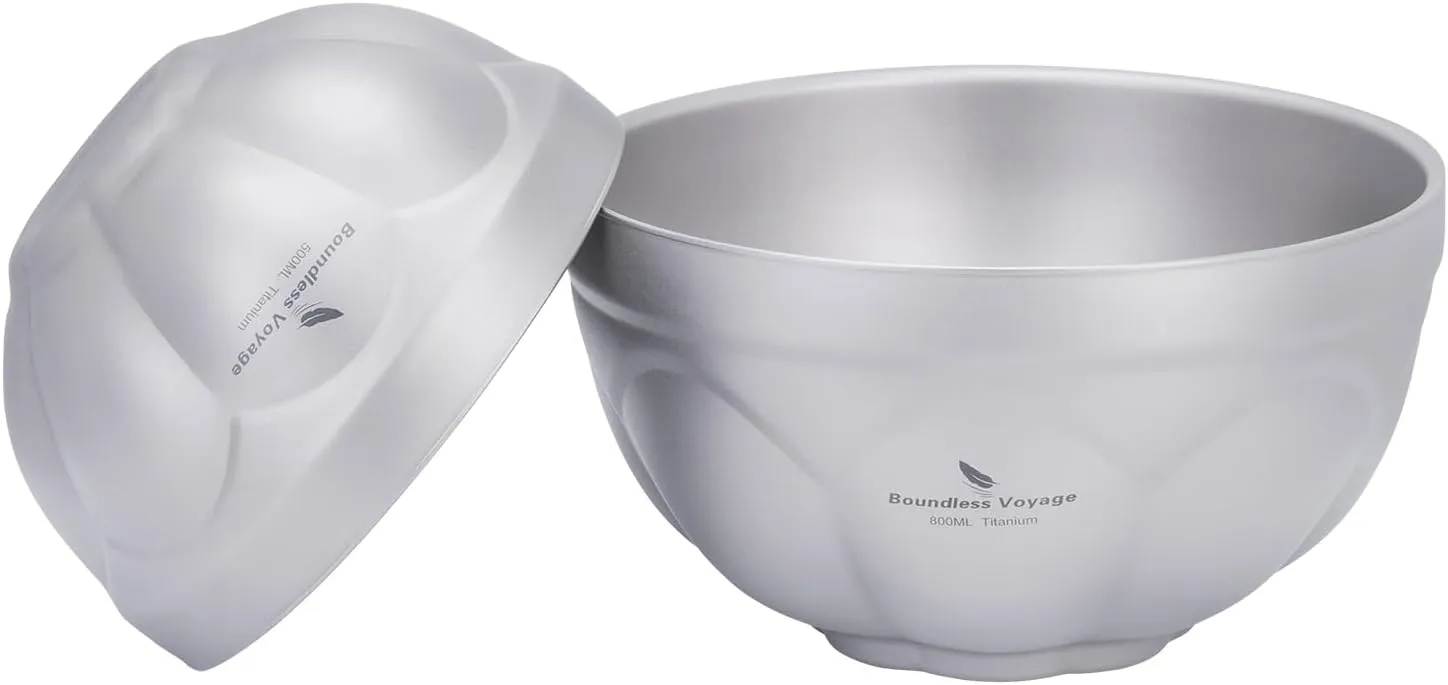 Boundless Voyage 500ml 800ml Titanium Double Walled Camping Bowls Rice Soup Oatmeal Yogurt Serving Bowl Ultralight Tableware, Dishwasher Safe Ti1173T