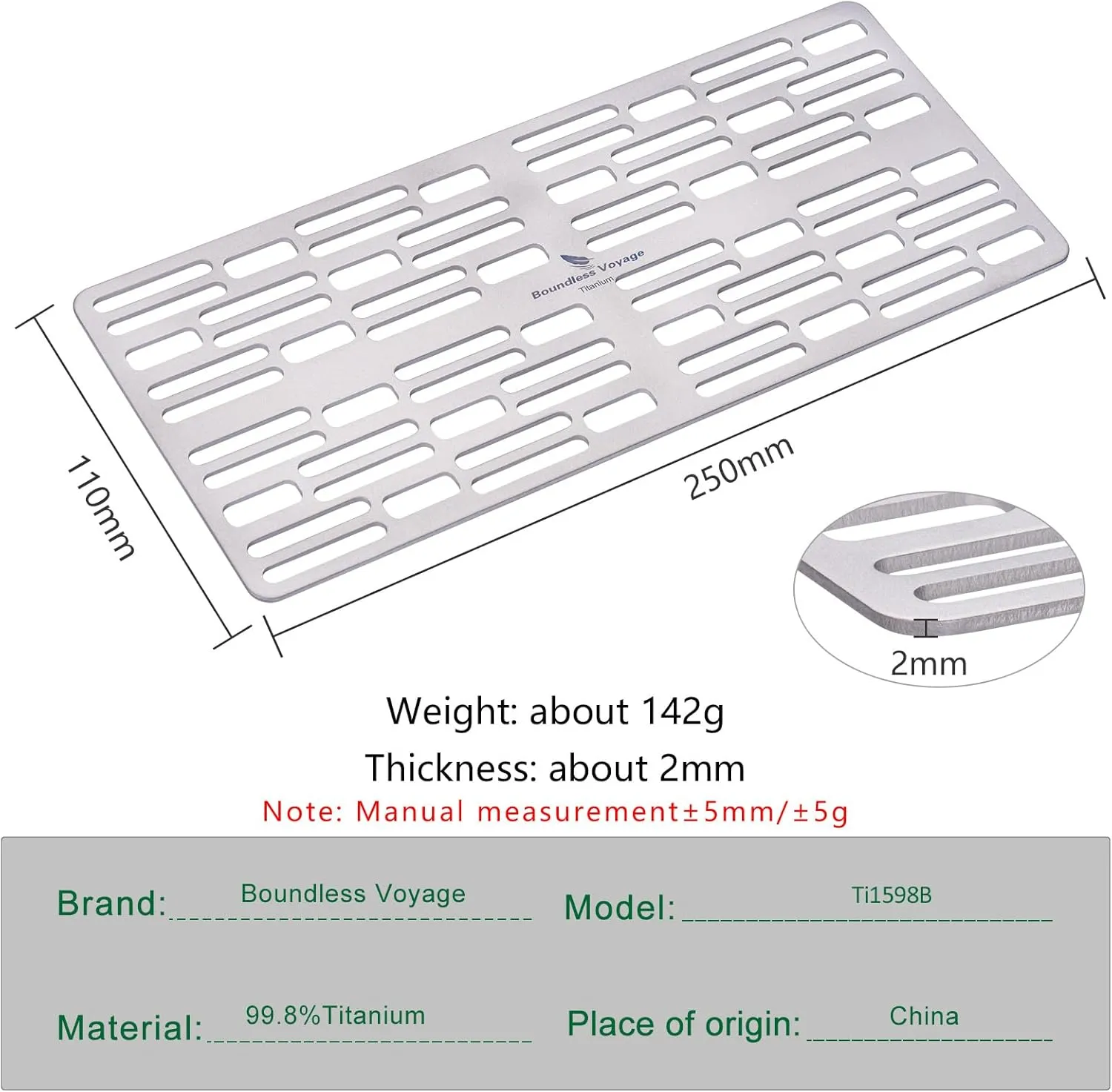 Boundless Voyage Mini Size Durable Titanium Charcoal BBQ Grill Plate Include a Carry Bag for Outdoor Camping Beach