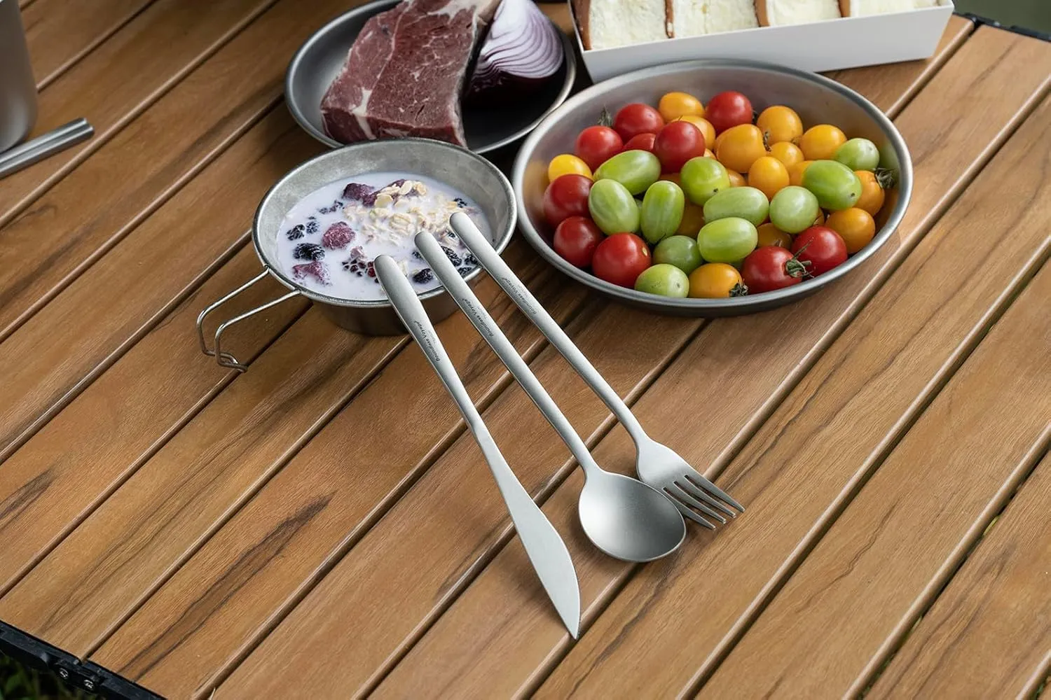 Boundless Voyage Titanium Cutlery Set Portable Camping Tableware Chopsticks Knife Fork Spoon Set for Home Travel (3 PCS SET)