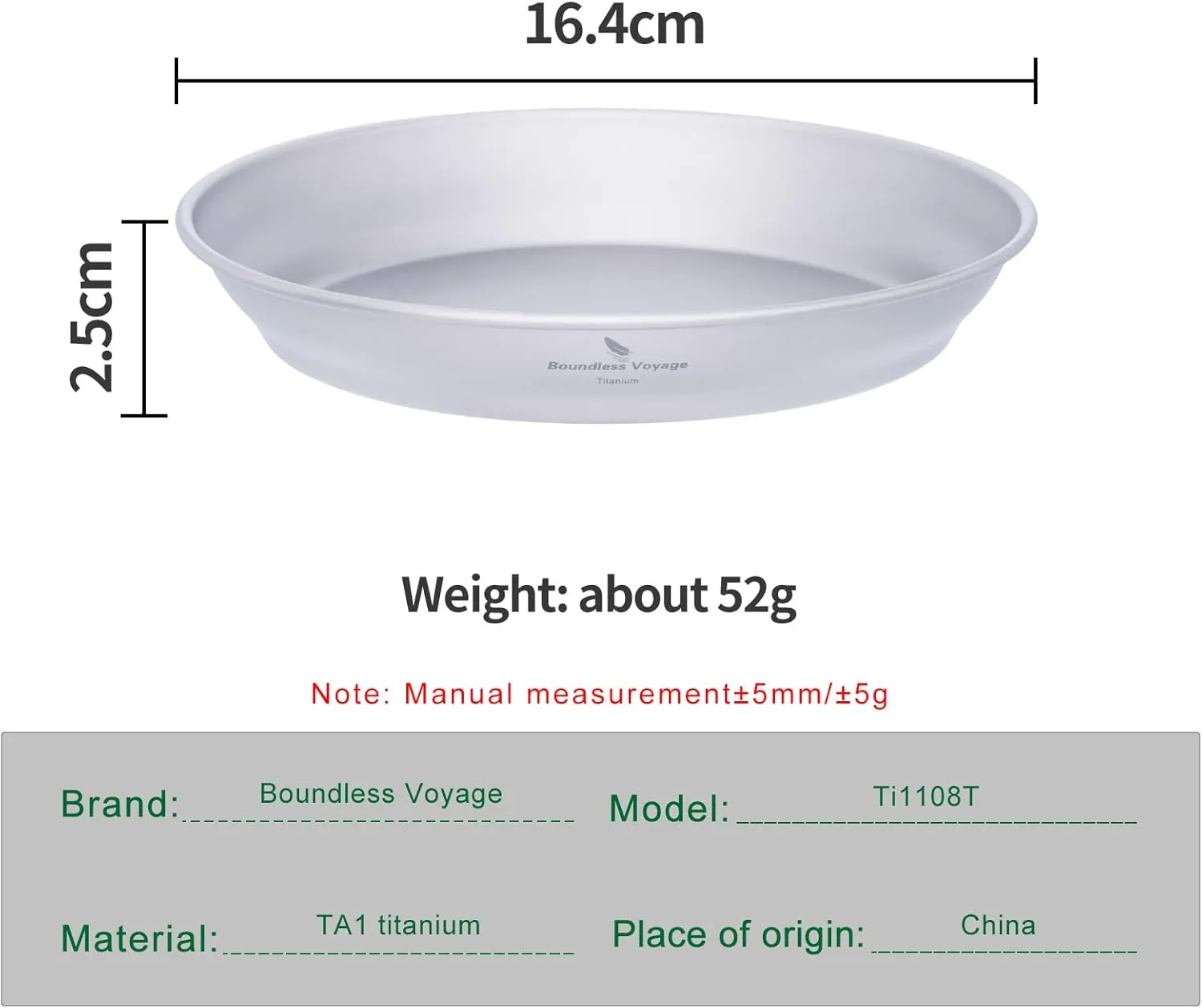Boundless Voyage Titanium Dish Plate With Mesh Bag - Outdoor Dishware and Utensils Mess Kit, Single-Walled Bowl for Camping, Backpack Hiking