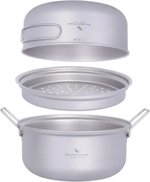 Boundless Voyage Titanium Steamer Stockpot with Fry Pan Set Ultralight Outdoor Cooking Pot Camping Pots and Pans Set Family Big Capacity Soup Pot Ti2102C