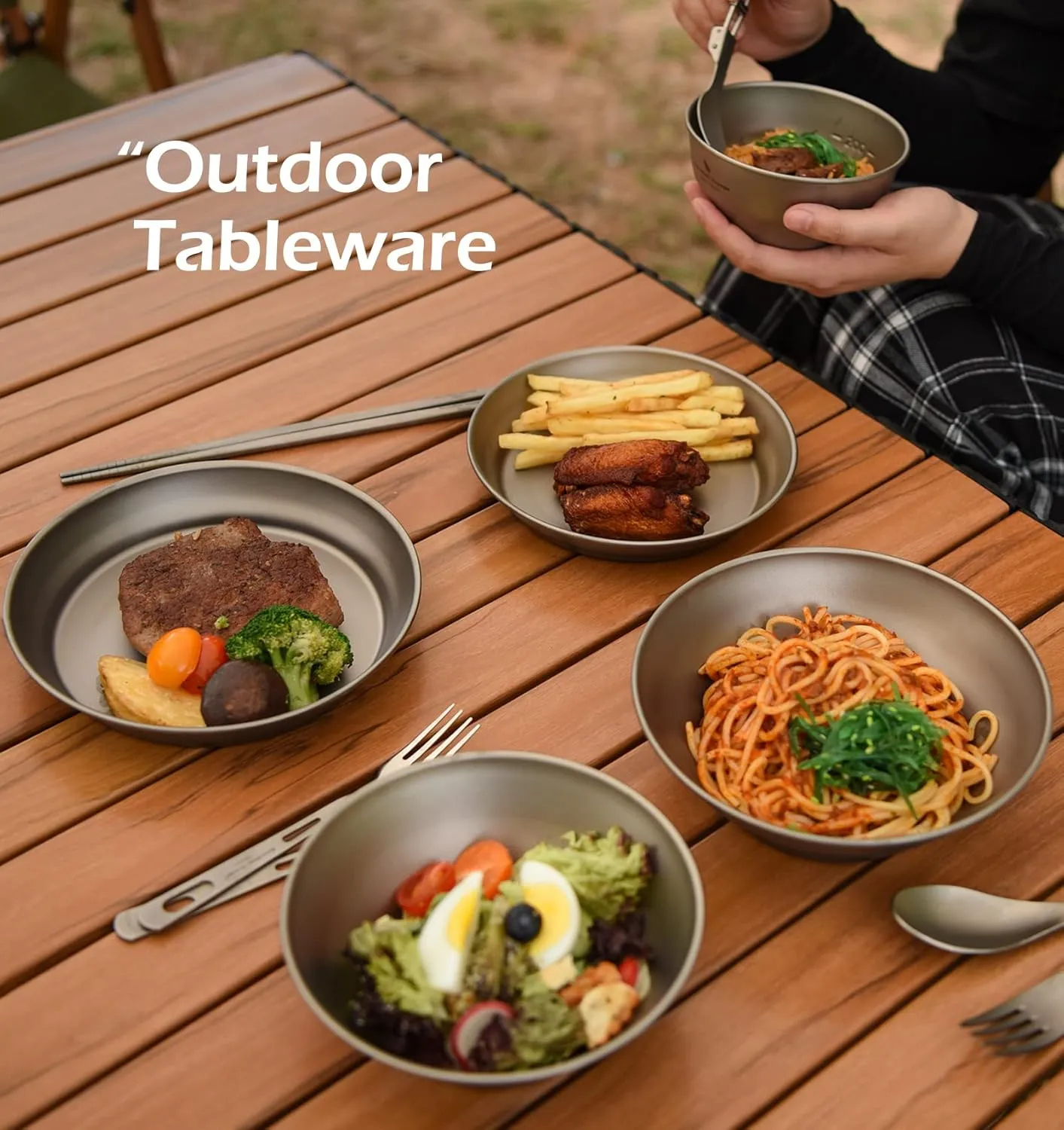 Boundless Voyage Ultralight Titanium Bowl Pan Plate Dish with Carry Bag Outdoor Camping Portable Tableware Cookware (5 Pcs Set (3 Bowls 2 Plates))