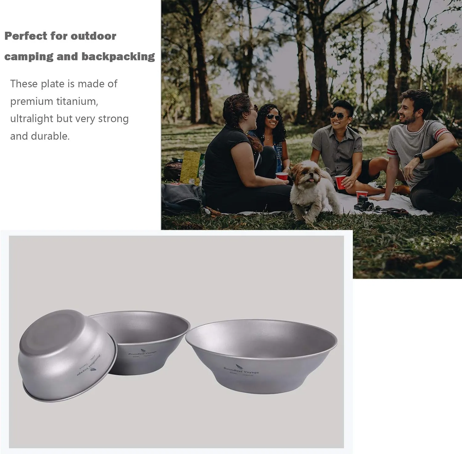 Boundless Voyage Ultralight Titanium Bowl Pan Plate Dish with Carry Bag Outdoor Camping Portable Tableware Cookware (5 Pcs Set (3 Bowls 2 Plates))