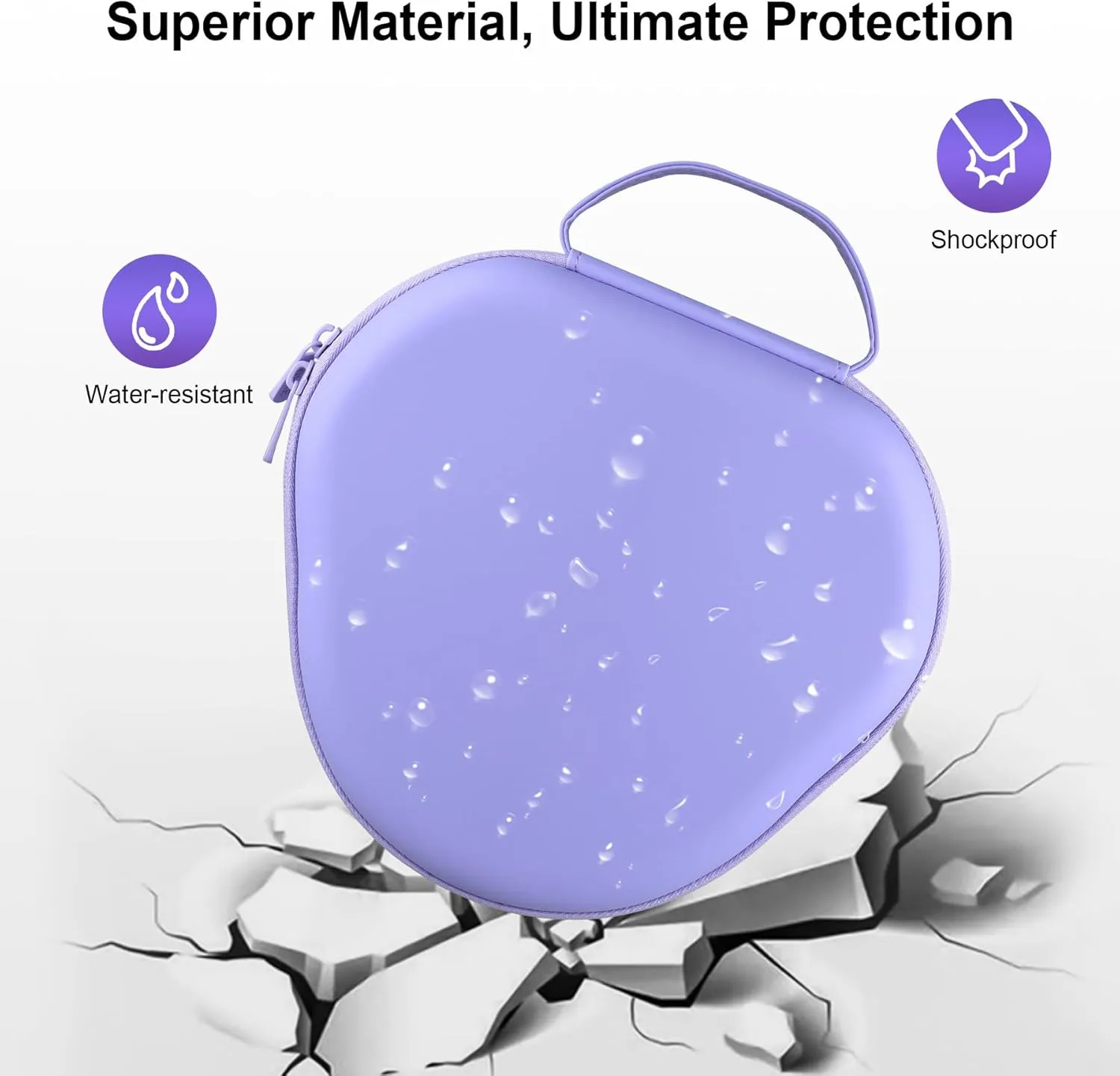 BOVKE Hard Carrying Case with Sleep Mode for Apple AirPods Max Wireless Over-Ear Headphones, AirPods Max Protective Portable Storage Bag with Mesh Pocket for USB-C Charging Cables Accessories, Purple