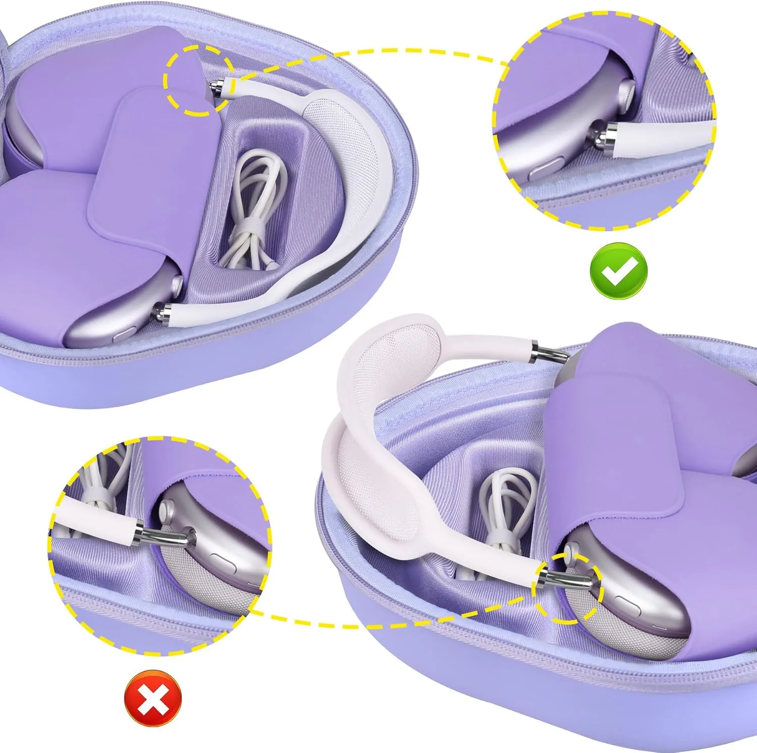 BOVKE Hard Carrying Case with Sleep Mode for Apple AirPods Max Wireless Over-Ear Headphones, AirPods Max Protective Portable Storage Bag with Mesh Pocket for USB-C Charging Cables Accessories, Purple