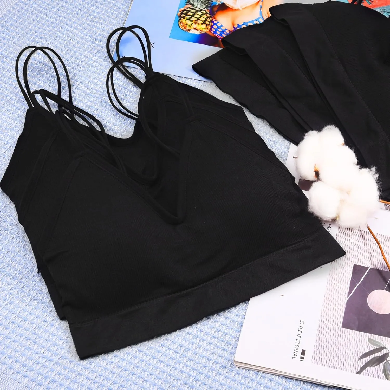 BQTQ 6 Pcs V Neck Bralettes for Women Padded Bralette with Straps Seamless Bra