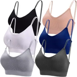 BQTQ 6 Pcs V Neck Bralettes for Women Padded Bralette with Straps Seamless Bra