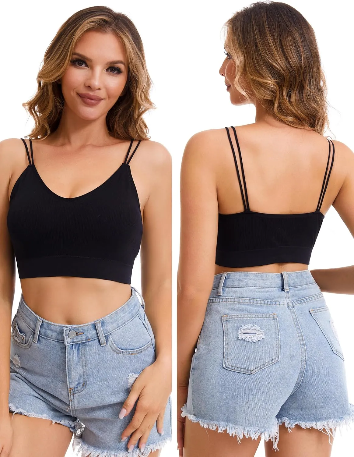 BQTQ 8 Pieces V Neck Bralettes Padded Bralettes for Women with Elastic Straps Seamless Bra