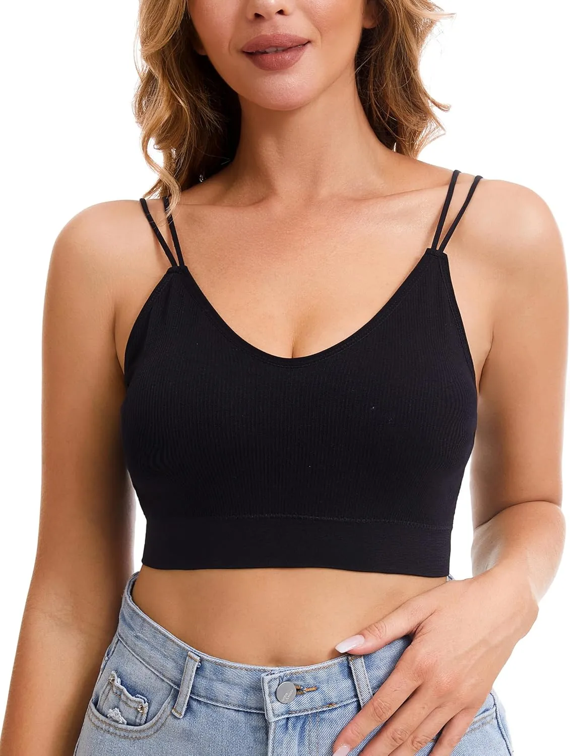 BQTQ 8 Pieces V Neck Bralettes Padded Bralettes for Women with Elastic Straps Seamless Bra