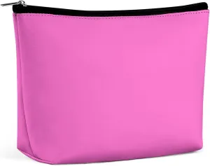 Bright Pink Solid Color Cosmetic Bag, Travel Portable Makeup Bag for Purse Pouch Beauty Zipper Organizer Toiletry Bag for Women
