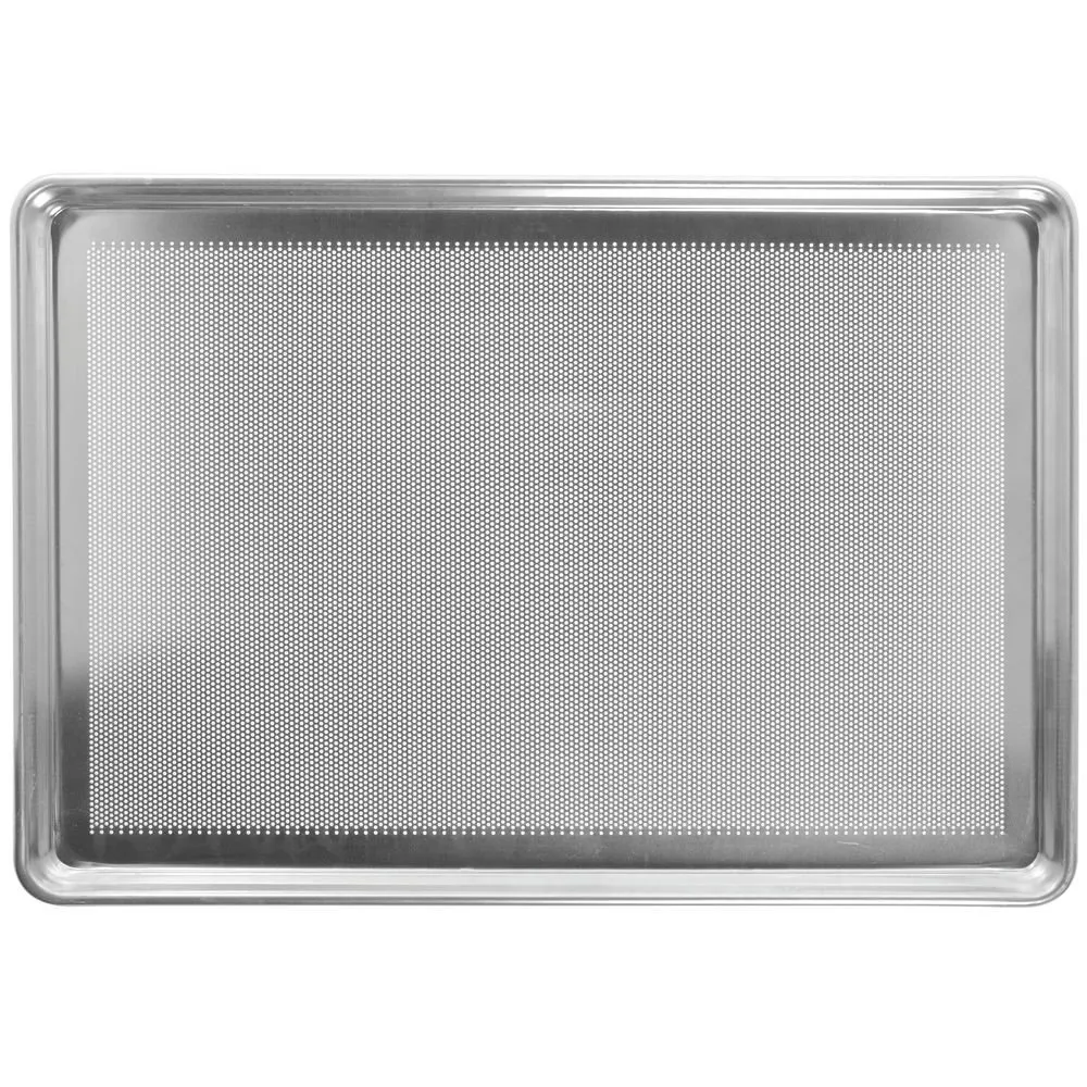 Bundy Chicago Metallic StayFlat 18 Gauge Aluminum Perforated Bun Pan with Glazed Coating - 26"L x 18"W x 1"H