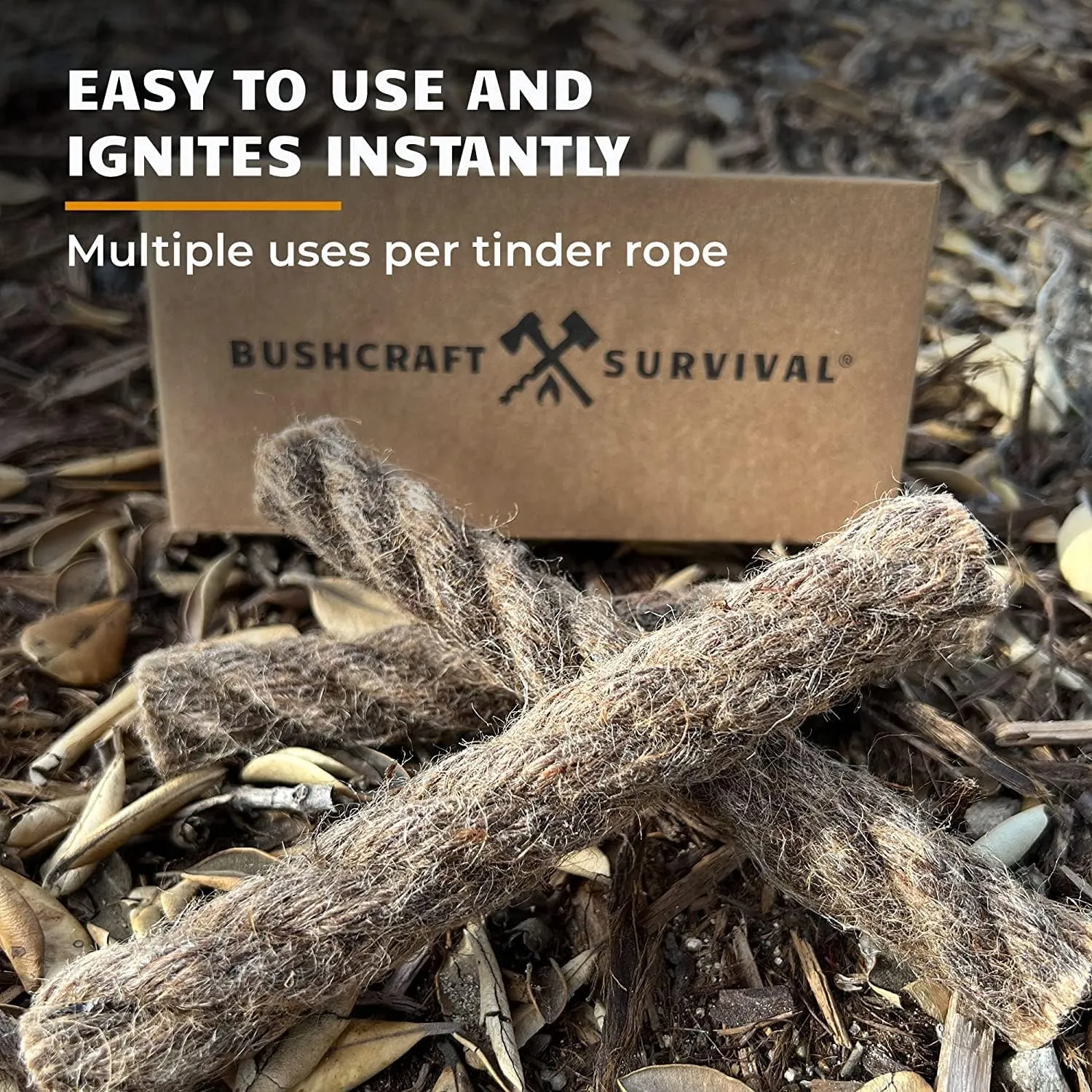 Buschcraft Survival Jumbo Jute Rope - Waterproof Tinder Rope 10 Pack - Camping and Backpacking Fire Starter