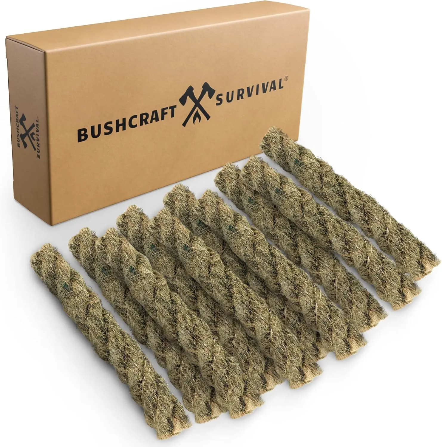 Buschcraft Survival Jumbo Jute Rope - Waterproof Tinder Rope 10 Pack - Camping and Backpacking Fire Starter