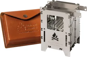 BUSHBOX LF Titanium Premium Set Outdoor Cooker Hobo Stove Camping Wood Gas Spirit Foldable Compact with Accessories Titanium Universal Grate LF Leather Case