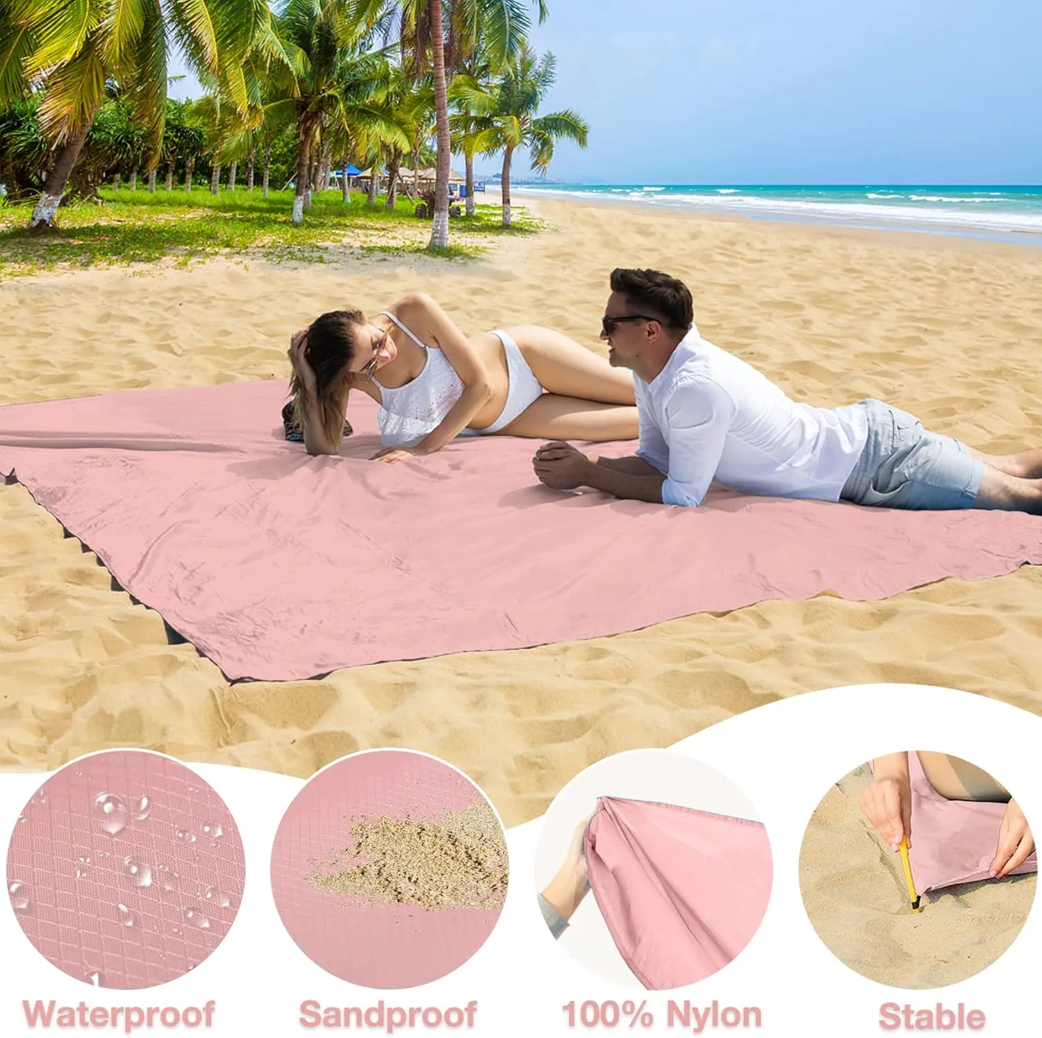 BYDOLL Nylon Beach Blanket Waterproof Sandproof 78''x110'' Suits 1-7 Adults Oversized Sand Free Extra Large Blanket Lightweight Soft Picnic Mat for Beach Essentials