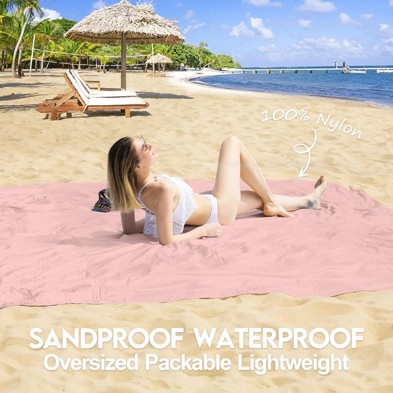 BYDOLL Nylon Beach Blanket Waterproof Sandproof 78''x110'' Suits 1-7 Adults Oversized Sand Free Extra Large Blanket Lightweight Soft Picnic Mat for Beach Essentials