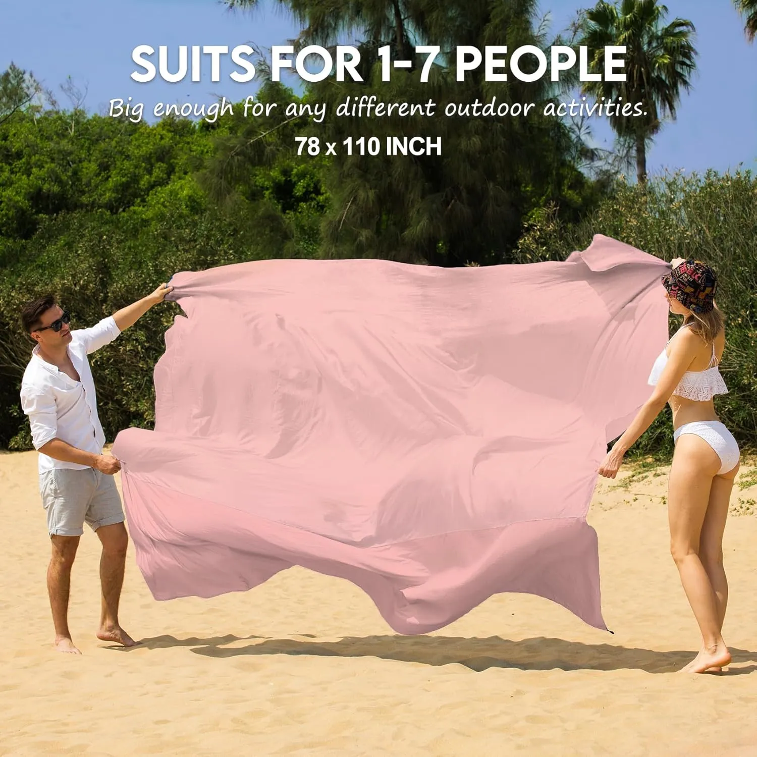 BYDOLL Nylon Beach Blanket Waterproof Sandproof 78''x110'' Suits 1-7 Adults Oversized Sand Free Extra Large Blanket Lightweight Soft Picnic Mat for Beach Essentials