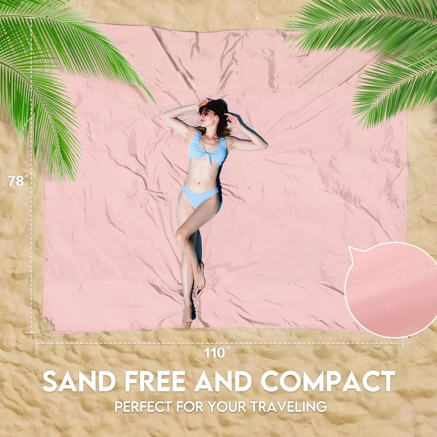 BYDOLL Nylon Beach Blanket Waterproof Sandproof 78''x110'' Suits 1-7 Adults Oversized Sand Free Extra Large Blanket Lightweight Soft Picnic Mat for Beach Essentials