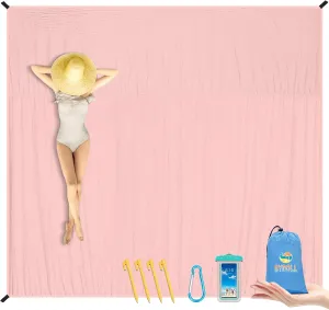 BYDOLL Nylon Beach Blanket Waterproof Sandproof 78''x110'' Suits 1-7 Adults Oversized Sand Free Extra Large Blanket Lightweight Soft Picnic Mat for Beach Essentials
