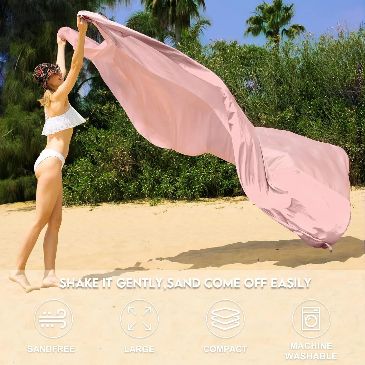 BYDOLL Nylon Beach Blanket Waterproof Sandproof 78''x110'' Suits 1-7 Adults Oversized Sand Free Extra Large Blanket Lightweight Soft Picnic Mat for Beach Essentials