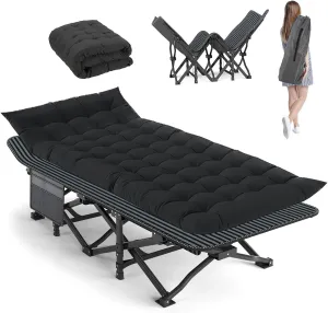 Camping Cot, Extra Wide with Thick Mattress, Folding Oversized XL 75" L x 28" W x 15" H Heavy Duty Sleeping Bed for Adult