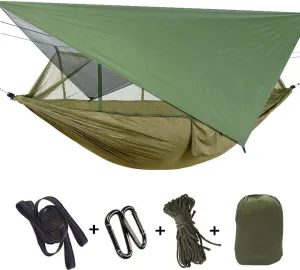 Camping Hammock for Outdoors, Double & Single Camping Hammock with Mosquito Netting, Hammock for Backpacking, Camping, Travel, Beach, Garden (Army Green)