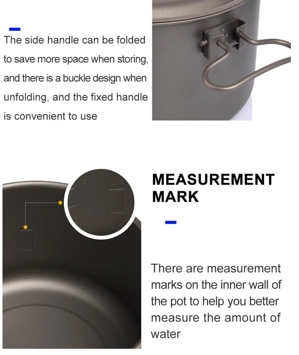 Camping Tableware Titanium Cookware set tourism cauldron Outdoor Cooking Pot Picnic Kitchen Hiking Trekking