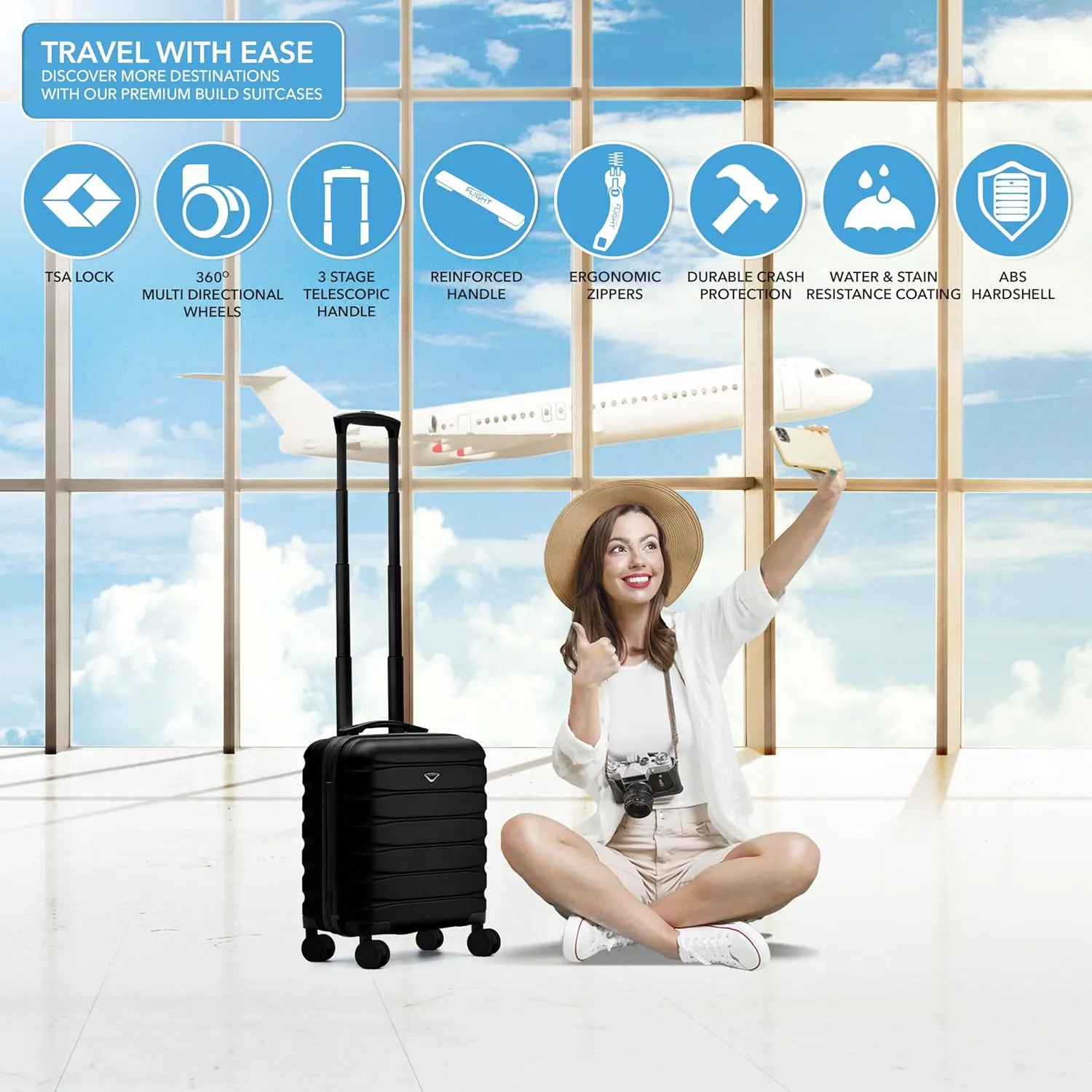 Carry On Suitcase 16.25x13.5x8 Hardside TSA Lock & USB Port Lightweight Luggage Silent Double Spinner Wheels Maximum Underseat Carry-On Bag For Virgin & South West Approved Airlines
