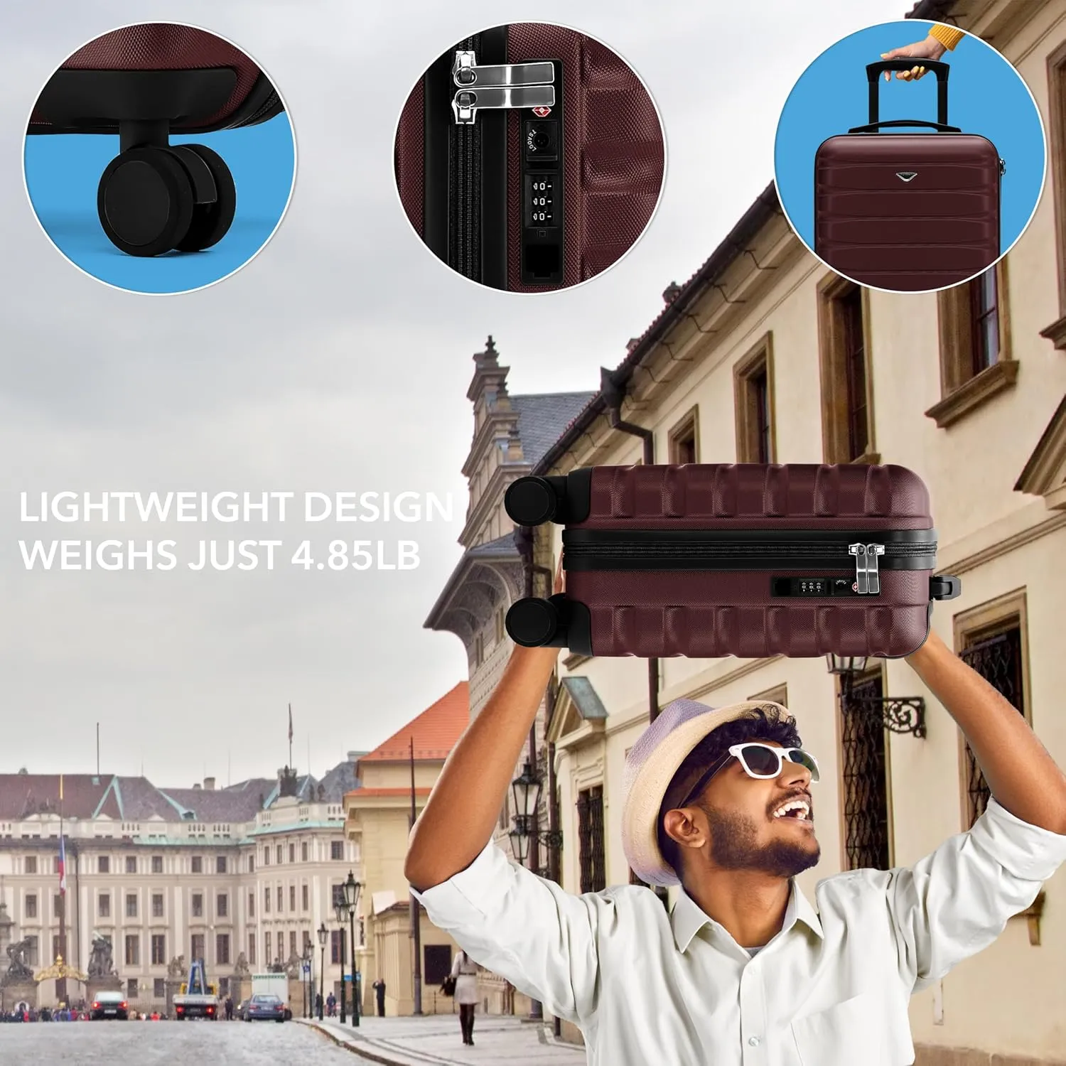 Carry On Suitcase 18x14x8 Hardside Built In TSA Lock & USB Port Lightweight Luggage Silent Double Spinner Wheels Maximum Underseat Carry-On Bag For American & United Approved Airlines