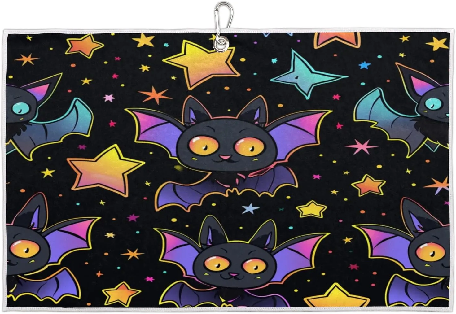 Cartoon Bat Stars Golf Towel with Heavy Duty Carabiner Clip Quick Dry Ultra Absorbent Club Ball Cleaning Towel Golf Accessories for Men Women