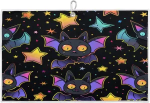 Cartoon Bat Stars Golf Towel with Heavy Duty Carabiner Clip Quick Dry Ultra Absorbent Club Ball Cleaning Towel Golf Accessories for Men Women