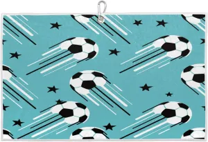 Cartoon Football Stars Flying Golf Towel with Heavy Duty Carabiner Clip Quick Dry Ultra Absorbent Club Ball Cleaning Towel Golf Accessories for Men Women