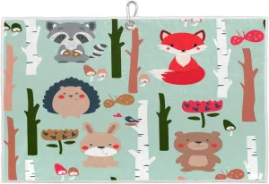 Cartoon Hedgehog Rabbit Fox Golf Towel with Heavy Duty Carabiner Ultra Absorbent Quick Dry Perfect for Cleaning Clubs Balls Gear Essential Golf Accessory for Men Women Kids