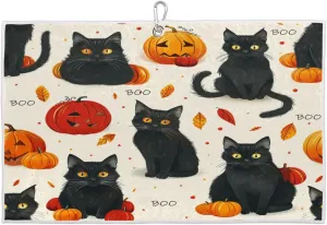 Cats Pumpkins Golf Towel with Heavy Duty Carabiner Clip Quick Dry Ultra Absorbent Club Ball Cleaning Towel Golf Accessories for Men Women