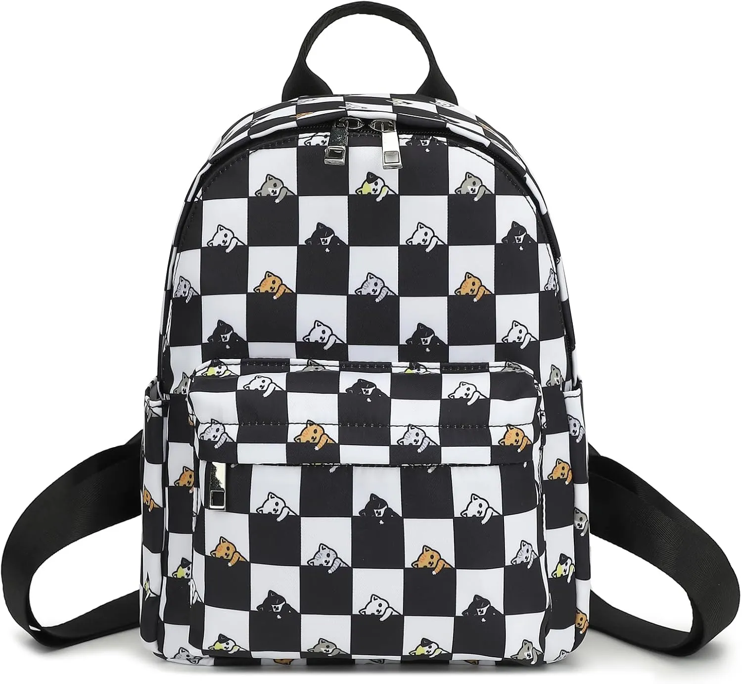 Checkered Cat Mini Backpack Women Girls, Small Backpack Purse for Adults Teens Kids School Travel