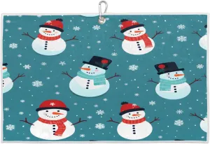 Christmas Snowmen Snowflakes Golf Towel with Heavy Duty Carabiner Ultra Absorbent Quick Dry Perfect for Cleaning Clubs Balls Gear Essential Golf Accessory for Men Women Kids