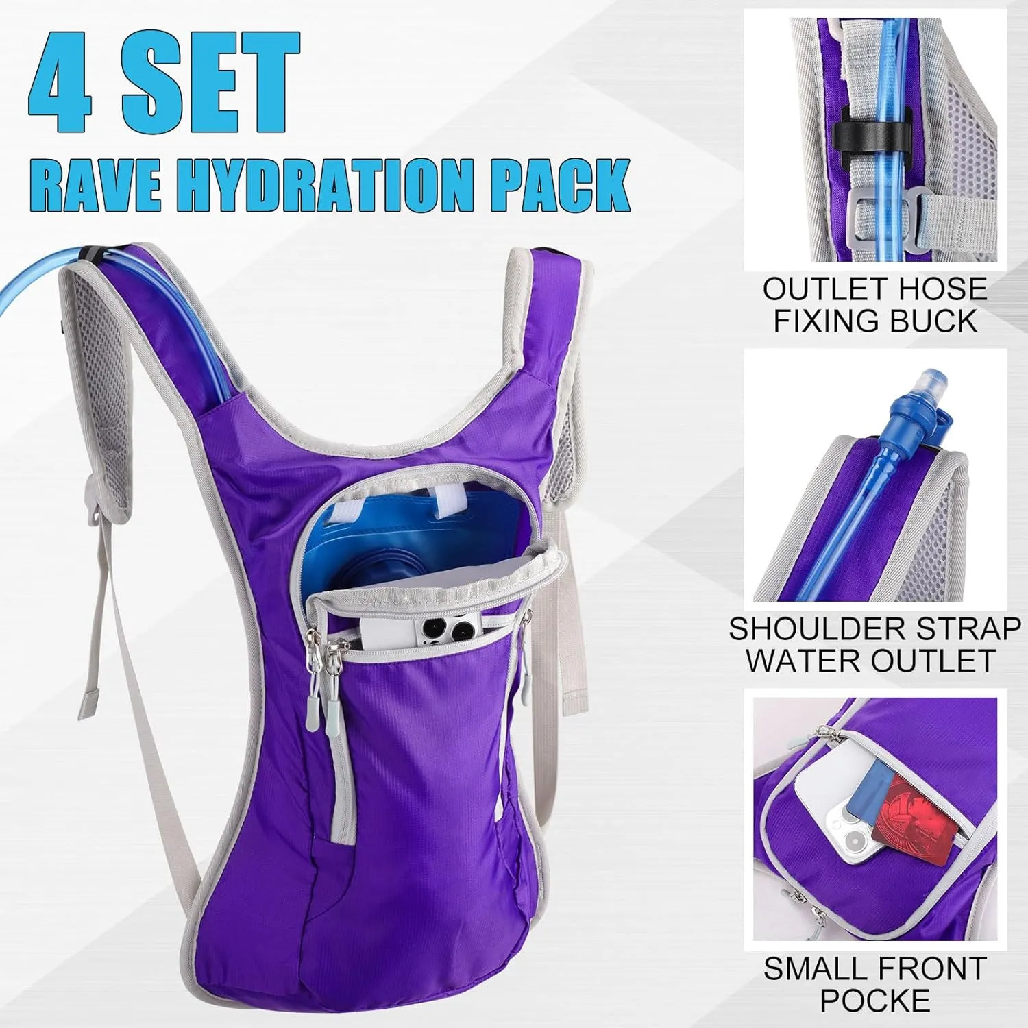 Chunful Hydration Backpack with 2 L Water Bladder Lightweight Hydration Bladder Pack for Women Teenagers Water Backpack Outdoor for Hiking Cycling Camping Music Festival