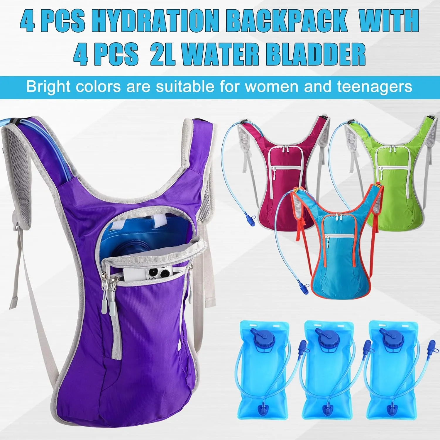 Chunful Hydration Backpack with 2 L Water Bladder Lightweight Hydration Bladder Pack for Women Teenagers Water Backpack Outdoor for Hiking Cycling Camping Music Festival