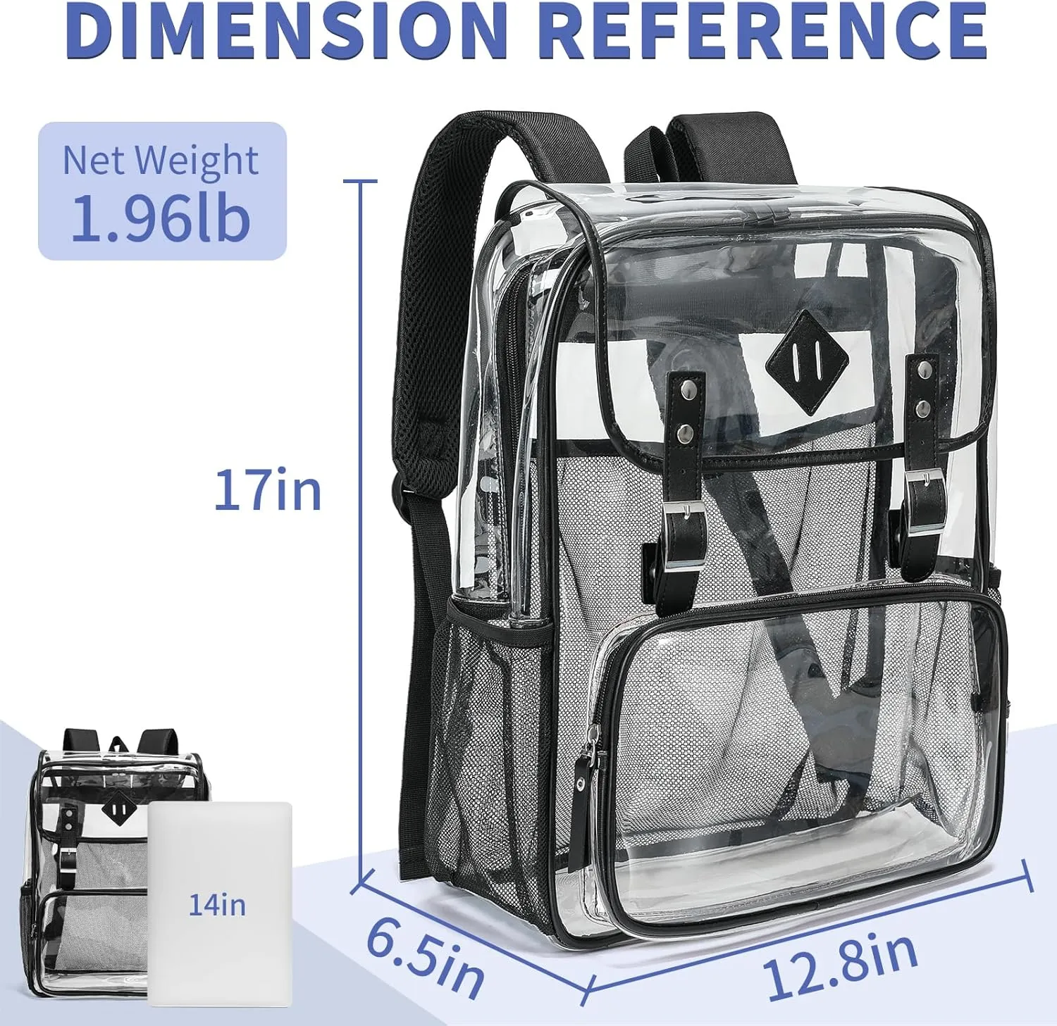 Clear Backpack Large Capacity Heavy Duty Transparent PVC Backpack with Leather Trim for Women College Work Travel