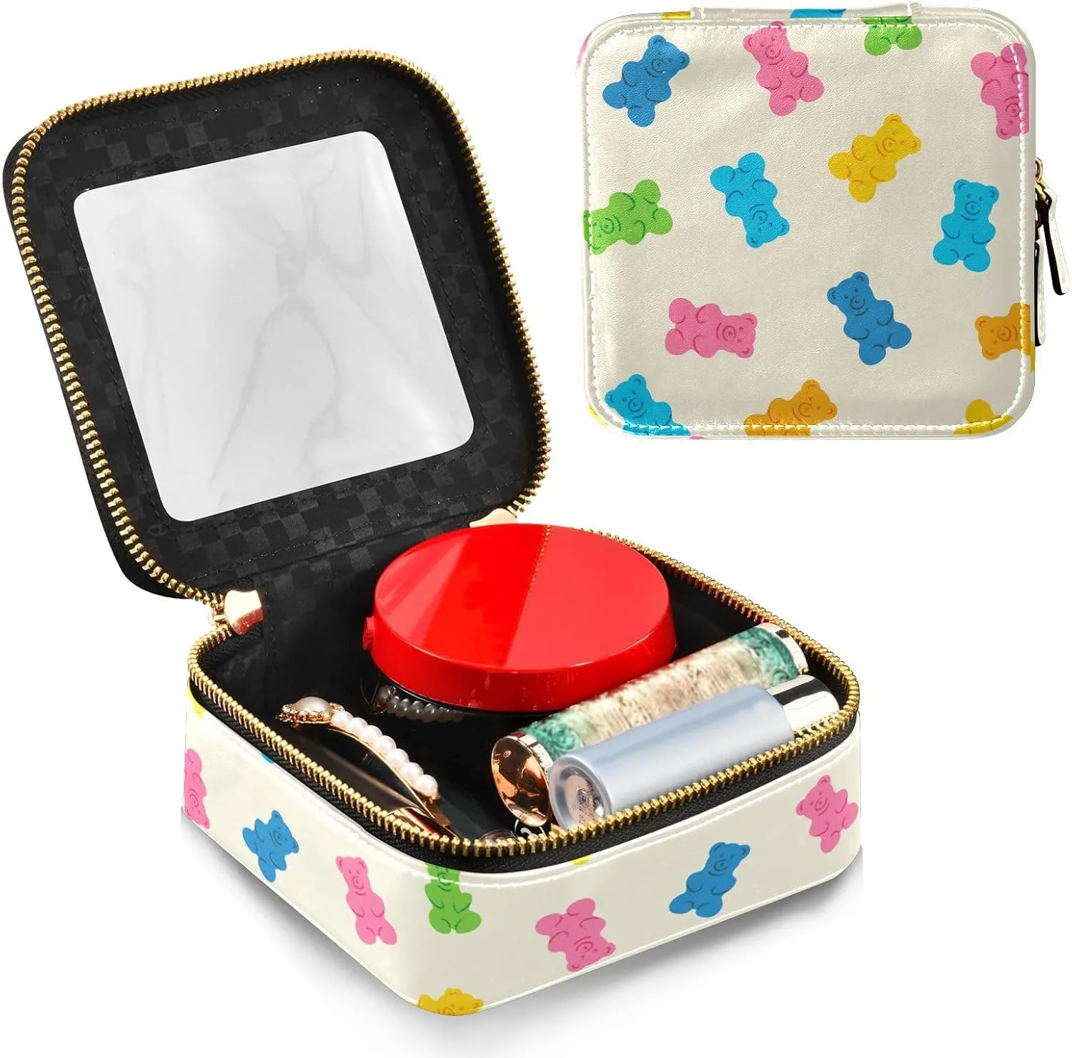 Clear Makeup Bag Gummy Bear Jelly Candy Colorful Travel Toiletry Bag with Zipper Small MakeUp Organizer Travel Essentials Cosmetic Bags for Women