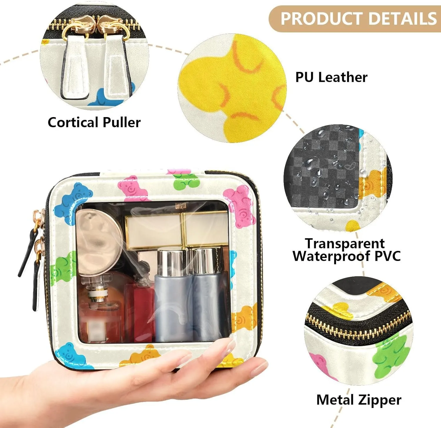 Clear Makeup Bag Gummy Bear Jelly Candy Colorful Travel Toiletry Bag with Zipper Small MakeUp Organizer Travel Essentials Cosmetic Bags for Women